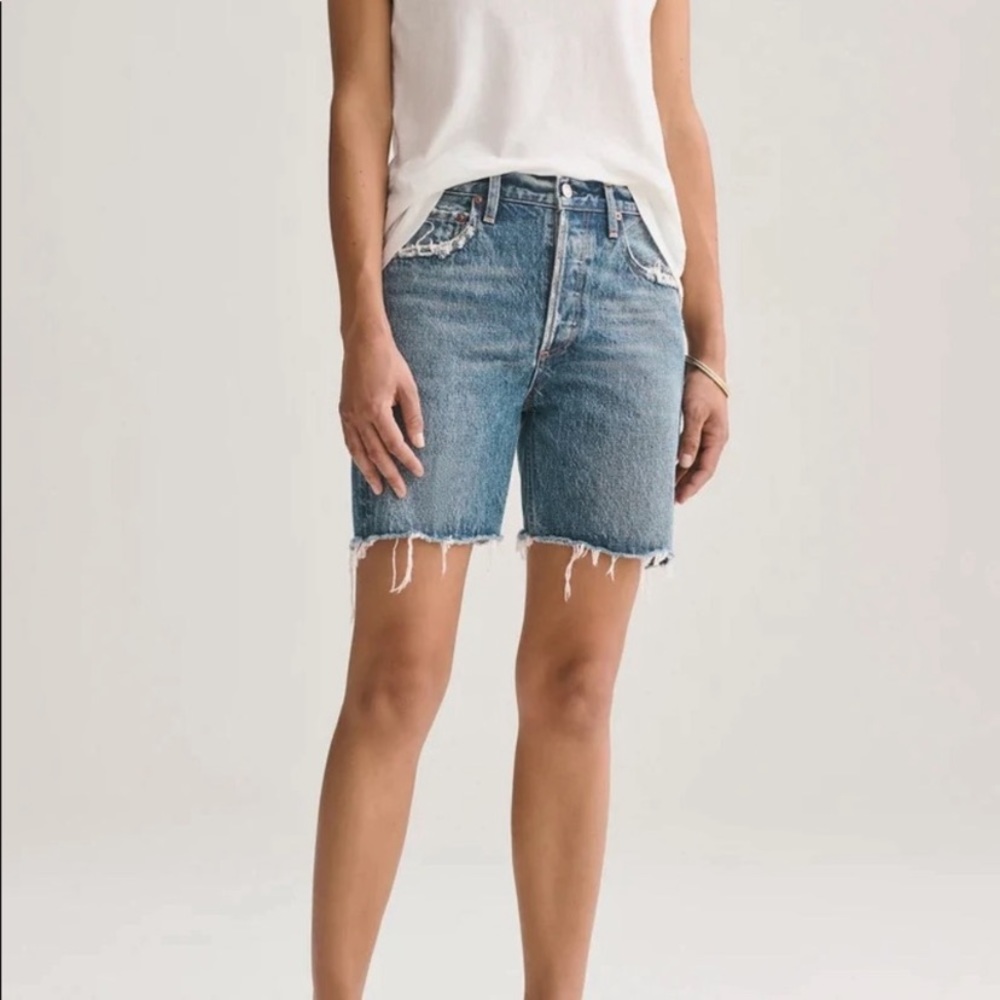 Agolde Rumi Mid Length Short Fray Button Fly High Waist Vintage Distress 28 Ligt